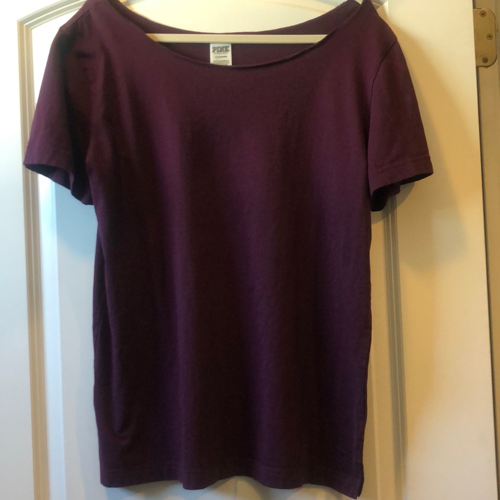 Pink Victoria’s Secret maroon women’s large of the shoulder shirt